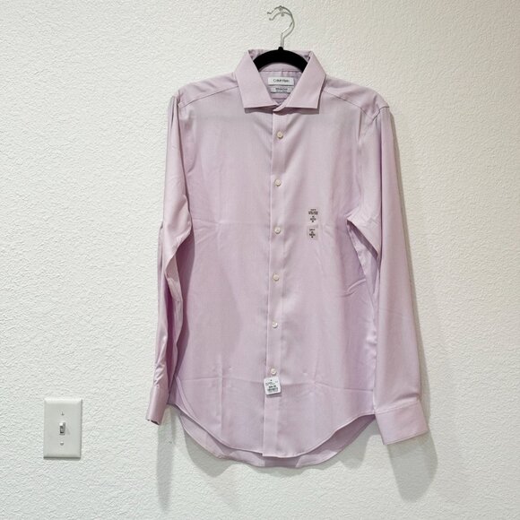 NEW (NWT) Calvin Klein Infinite Slim Fit Mini Texture Pink Dress Shirt - Picture 4 of 7